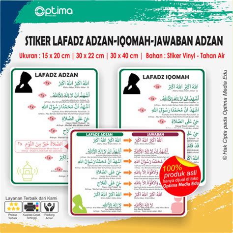 jual stiker panduan lafadz adzan iqomah jawaban adzan lafadz