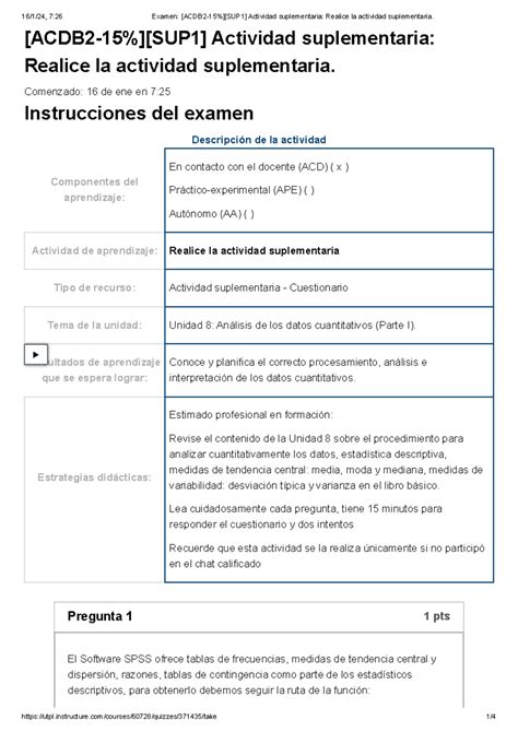 Examen ACDB 2 15 SUP 1 Actividad Suplementaria Realice La Actividad