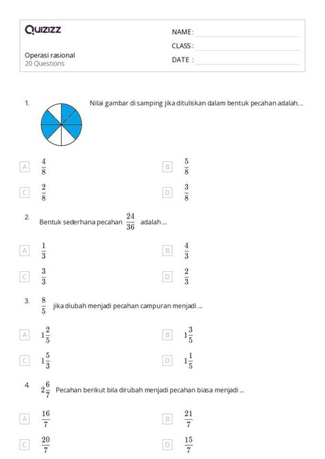 Lembar Kerja Operasi Dengan Bilangan Rasional Untuk Kelas Di