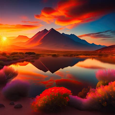 Premium AI Image Glorious Sunset Over The Mountains Attractive Summer