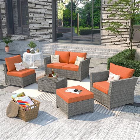 Ovios Bexley Gray Piece Wicker Patio Conversation Seating Set With