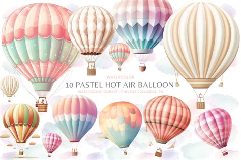 Pastel Hot Air Balloon Watercolor Bundle Graphic By Markicha Art Creative Fabrica