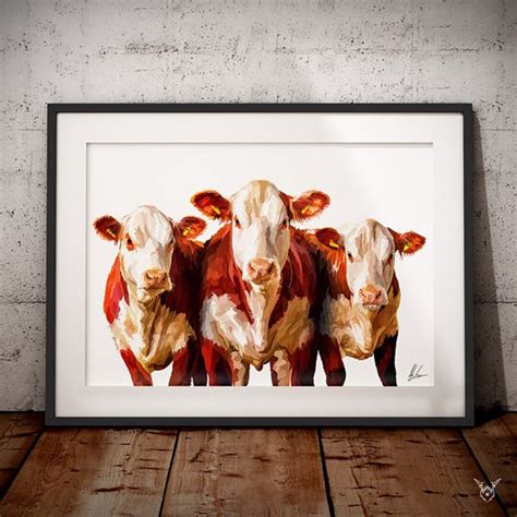 Hereford Cattle Art Print Cow Painting Farmhouse Decor - Etsy