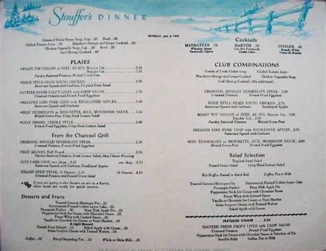 Chicago Restaurant Stouffersmenuinside1950s Vintage Menu