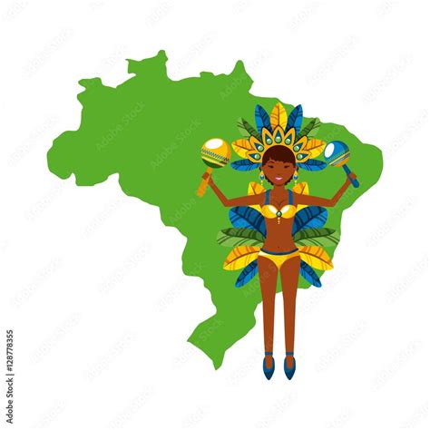 cartoon brazilian woman dancer icon over green country map and white ...