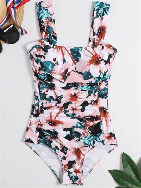 Floral Print Ruffled One Piece Swimwear