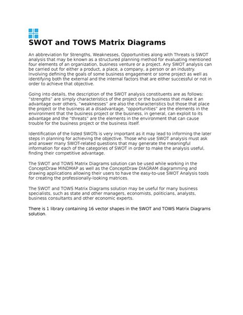 SWOT And TOWS Matrix Diagrams Any SWOT Analysis Can Be Carried Out