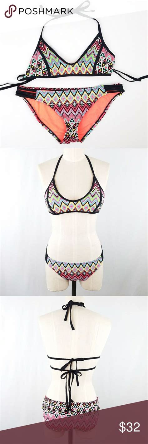 Tribal Aztec Print Bikini Colorful Tribal Print With Black Trim Lightly