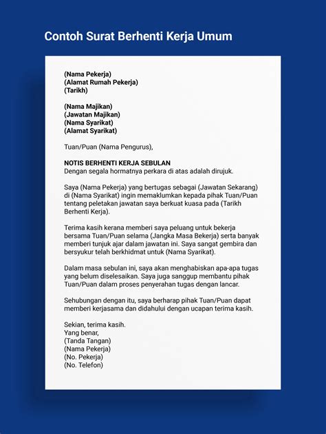 Resign Surat Berhenti Kerja Operator Kilang Contoh Surat Perletakan