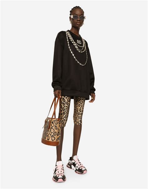 Dolce Gabbana Leopard Print Crespo Bucket Bag With Branded Plate