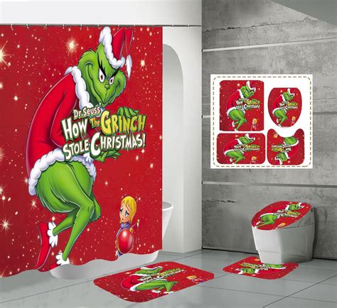 Grinch Christmas Shower Curtain Set Christmas Shower Curtain Bathroom