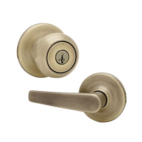 Kwikset Delta Smartkey Antique Brass Keyed Entry Door Lever At