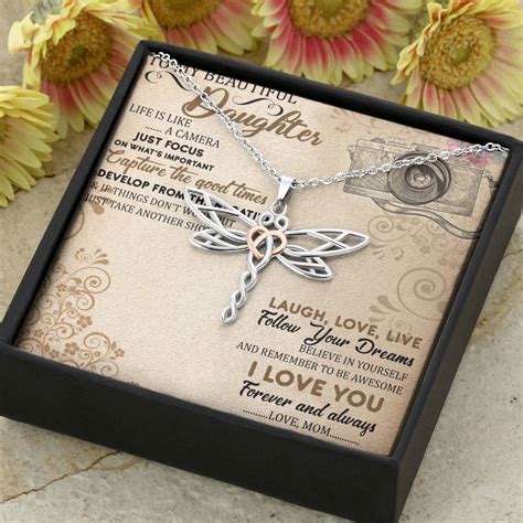 To My Beautiful Daughter Dragonfly Necklace Message Card Teepoem Ltd