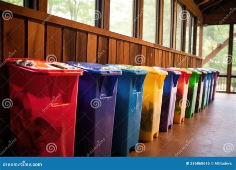 Colorful Recycling Bins Lined Up for Sorting Stock Illustration - Illustration of trash, garbage ...