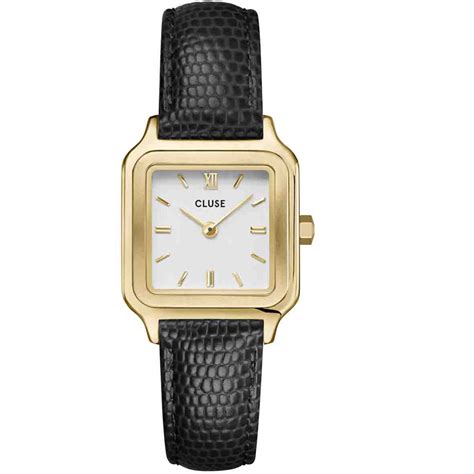 Montre Cluse Gracieuse Petite Watch Leather Black Lizard Gold Colour