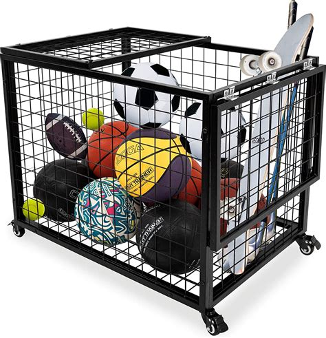 Ball Cart Garage Sports Equipment Organizer With Lockable Lid