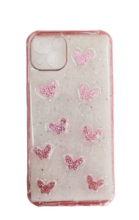 FUNDA SILICONA TRANSPARENTE MARIPOSAS Y PURPURINA PARA IPHONE 13 PRO MAX