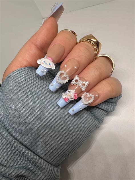 Hand Painted Press on Nails Press on Nails Press One Kawaii Nails Blue Nude Ombré Nails