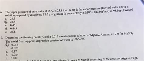 Solved The Vapor Pressure Of Pure Water At 25 Degree C Is Chegg