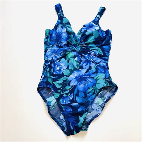 Miraclesuit Swimsuit Womens Blue Floral One Piece Slimming Twist