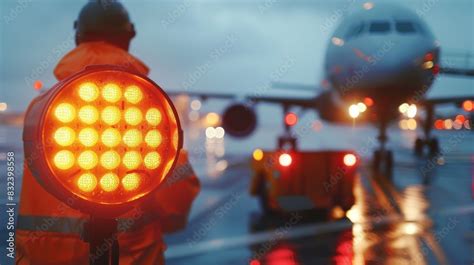 Airport Marshalling Signal From Marshaller For Aircraft Controls