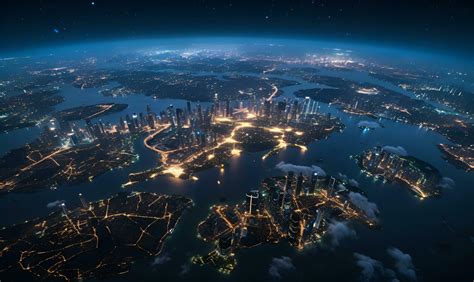 View Of Night City Lights From The Sky Aerial View Ai Generative