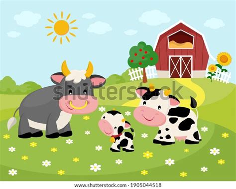 Vector Illustration Cow Family Cartoon Style Stock Vector (Royalty Free ...