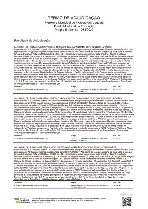 Termo De Adjudica O Prefeitura Municipal De Floresta Do Araguaia