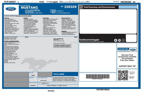 Window Sticker For 2017 Ford Mustang