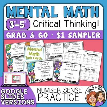 Mental Math Task Cards Freebie Free Problems Three Digital