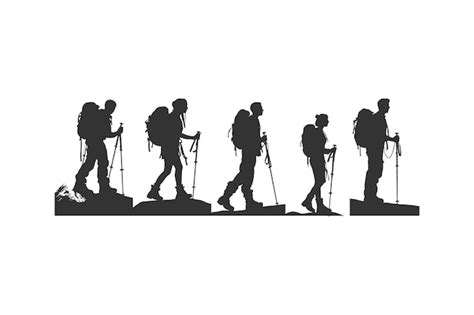 Premium Vector Collection Of Hiker In Mountains Silhouettes Vector