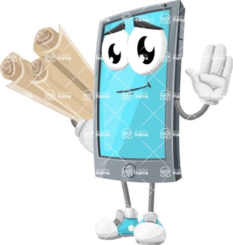 Smart Phone Cartoon Vector Character Aka Smarty Callen Holding Papers Graphicmama