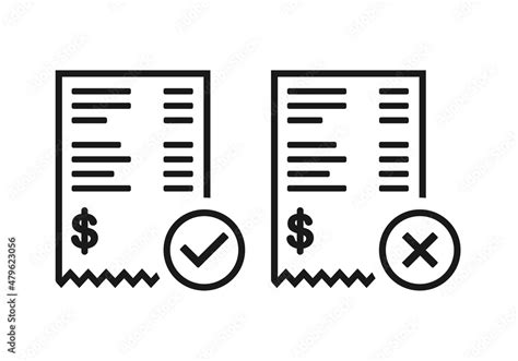 Invoice With Check Mark And Cross Sign Vector Illustration Stock