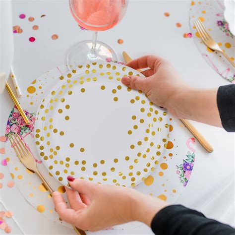 Matican Party Paper Plates Pack Disposable White And Gold Plates