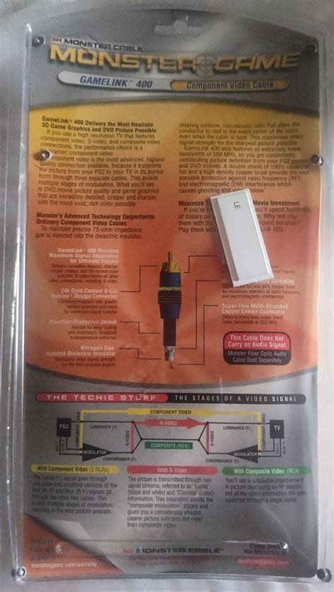 10ft Monster Game Gamelink 400cvaa Component Cable Av Audio Ps2