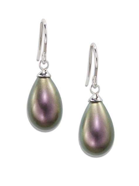 Majorica 1017mm Tahitian Pear Pearl Drop Earrings In Gray Tahitian Lyst