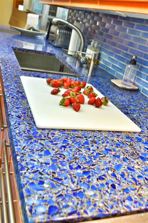 Cobalt Skyy Patina Glass Countertops Unique Kitchen Countertops Recycled Glass Countertops