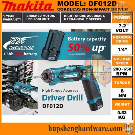 Makita DF012DSE Cordless Driver Holder 1 4 7 2V 650rpm 5 6Nm