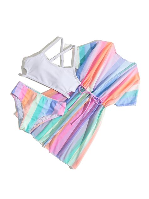 3pack Cute Striped Print Spaghetti Strap Multicolor Girls Bikini Sets Girl S Walmart