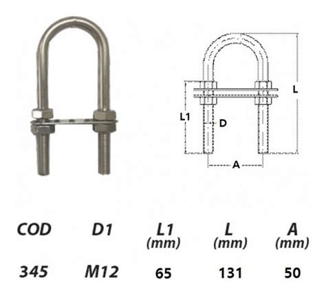 Gancho U bolt Amarra De Proa Aço Inox 1 2 Pol Lancha Barco Frete grátis