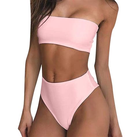 YOFIT Womens High Waist Bandeau Bikini Set Strapless 2 Pieces Swimsuit