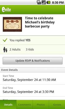 Evite Android App Review - Send Invitations Digitally en Masse!