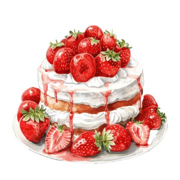 Strawberry Cake Dessert Bakery Watercolor Cake Strawberry Cupcake