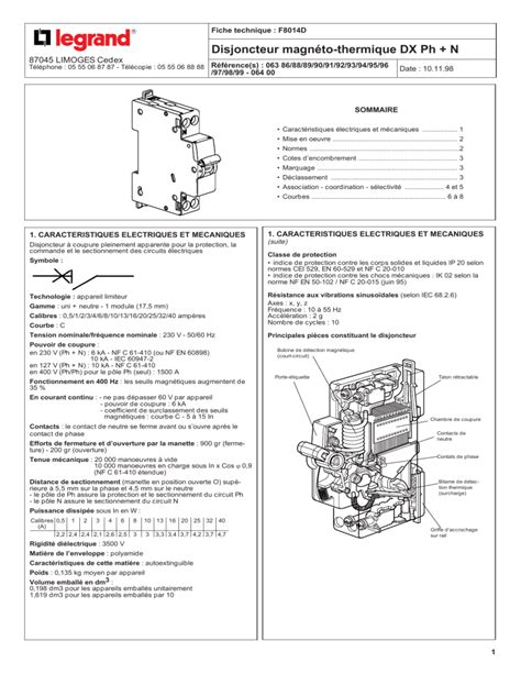 Fiche Technique Disjoncteurs Dx Ph N