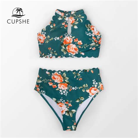 CUPSHE Yellow Floral Bandeau Ruffled Bikini Sets Women Sweet Two Pieces