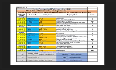 Trainingszeiten Übersicht SC Twistringen Sparte Fußball