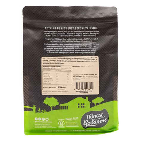 Australian Hemp Seeds 800g Hulled Honest To Goodness