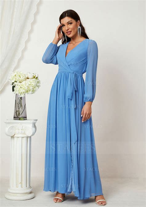 A-line V Neck Full/Long Sleeve Chiffon Long/Floor-Length Mother of the