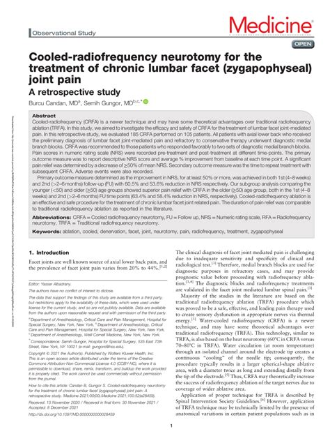 Pdf Cooled Radiofrequency Neurotomy For The Treatment Of Chronic