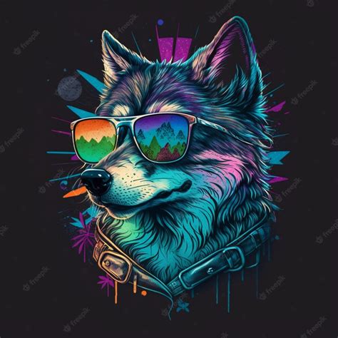 Premium Ai Image Illustration Of A Adorable Wolf Wearing Sunglasses